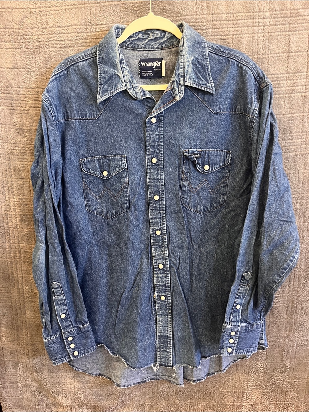 Vintage Wrangler Blue Denim Western Pearl Snap Button-Up Shirt